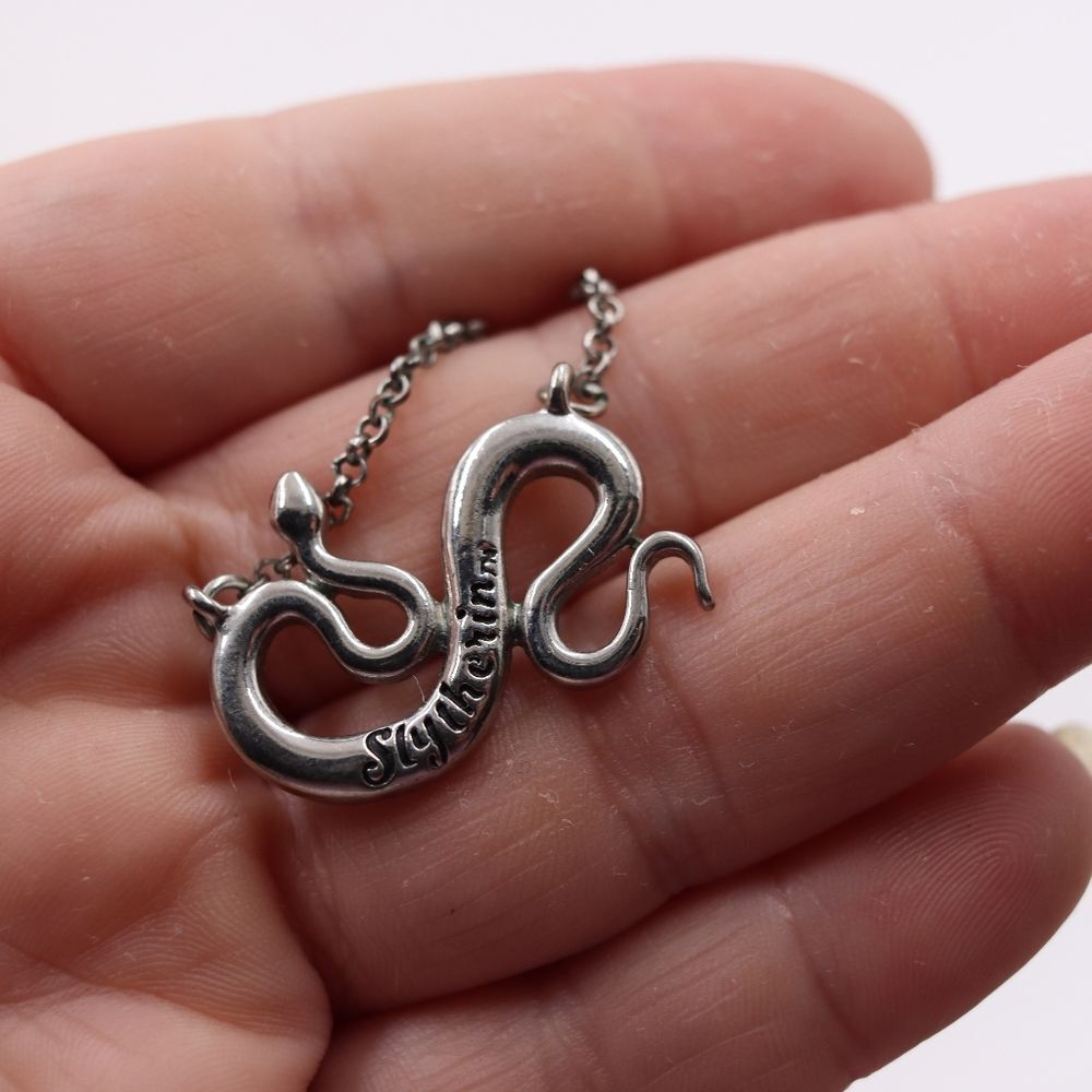 Slytherin Harry Potter Silver Tone Snake Pendant Necklace 21" Adjustable